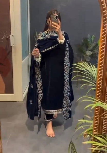 Navy blue embroidered kurta set for women for festive occasions