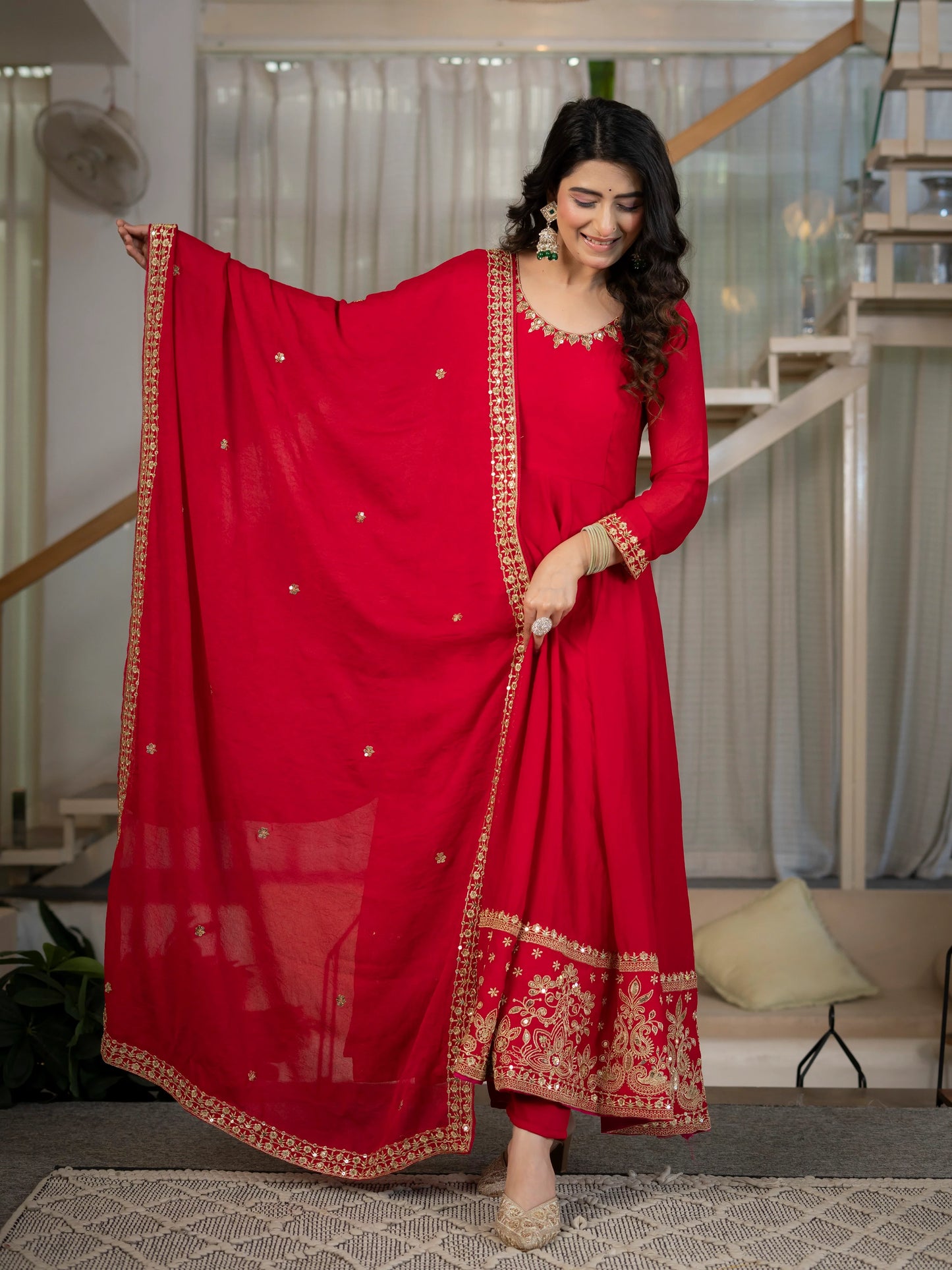 Amrapali Trend Heavy Rangoli Crush Embroidered Anarkali Suit Set with Pant & Dupatta