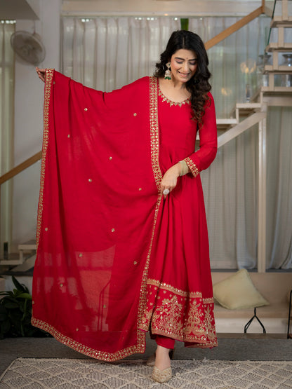 Amrapali Trend Heavy Rangoli Crush Embroidered Anarkali Suit Set with Pant & Dupatta