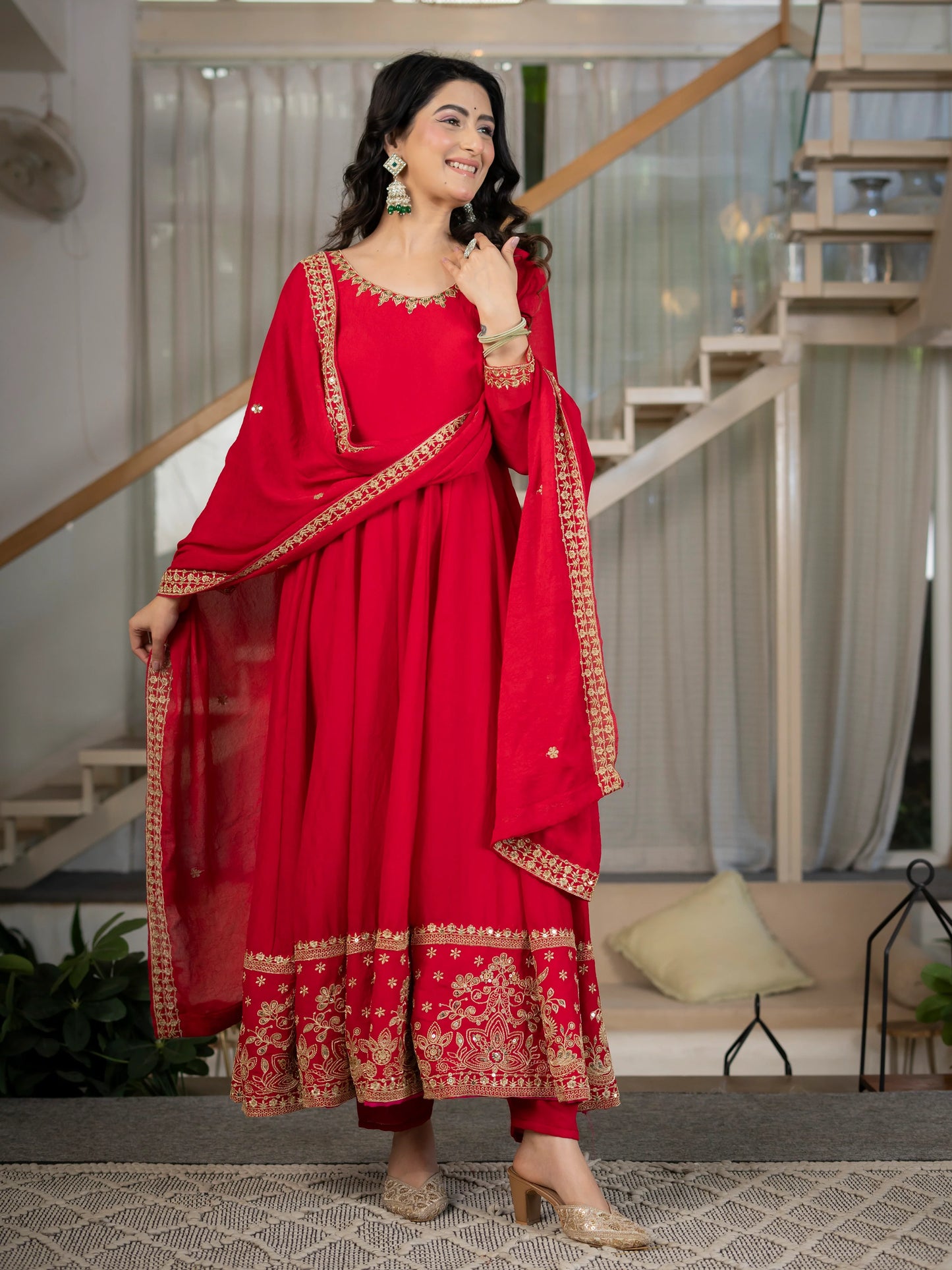 Amrapali Trend Heavy Rangoli Crush Embroidered Anarkali Suit Set with Pant & Dupatta