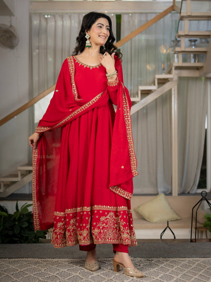 Amrapali Trend Heavy Rangoli Crush Embroidered Anarkali Suit Set with Pant & Dupatta