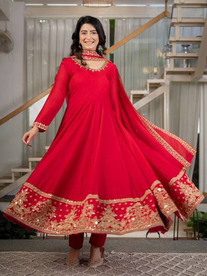Amrapali Trend Heavy Rangoli Crush Embroidered Anarkali Suit Set with Pant & Dupatta