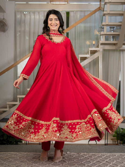 Amrapali Trend Heavy Rangoli Crush Embroidered Anarkali Suit Set with Pant & Dupatta