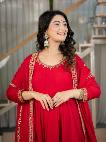 Amrapali Trend Heavy Rangoli Crush Embroidered Anarkali Suit Set with Pant & Dupatta