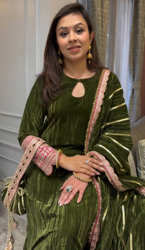 Women's Velvet Ethnic Suit with Decorative Dupatta