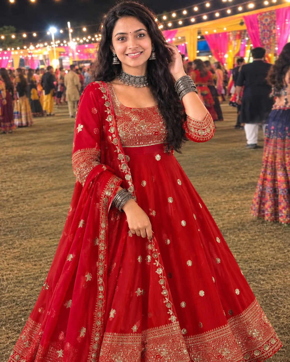Heavy Red Ethnic Anarkali Suit for Women with Golden Work