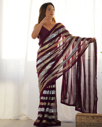 Designer Heavy Georgette Sequin Embroidery Saree for Women | Party Wear Wedding & Festive Saree with Mono Banglory Blouse