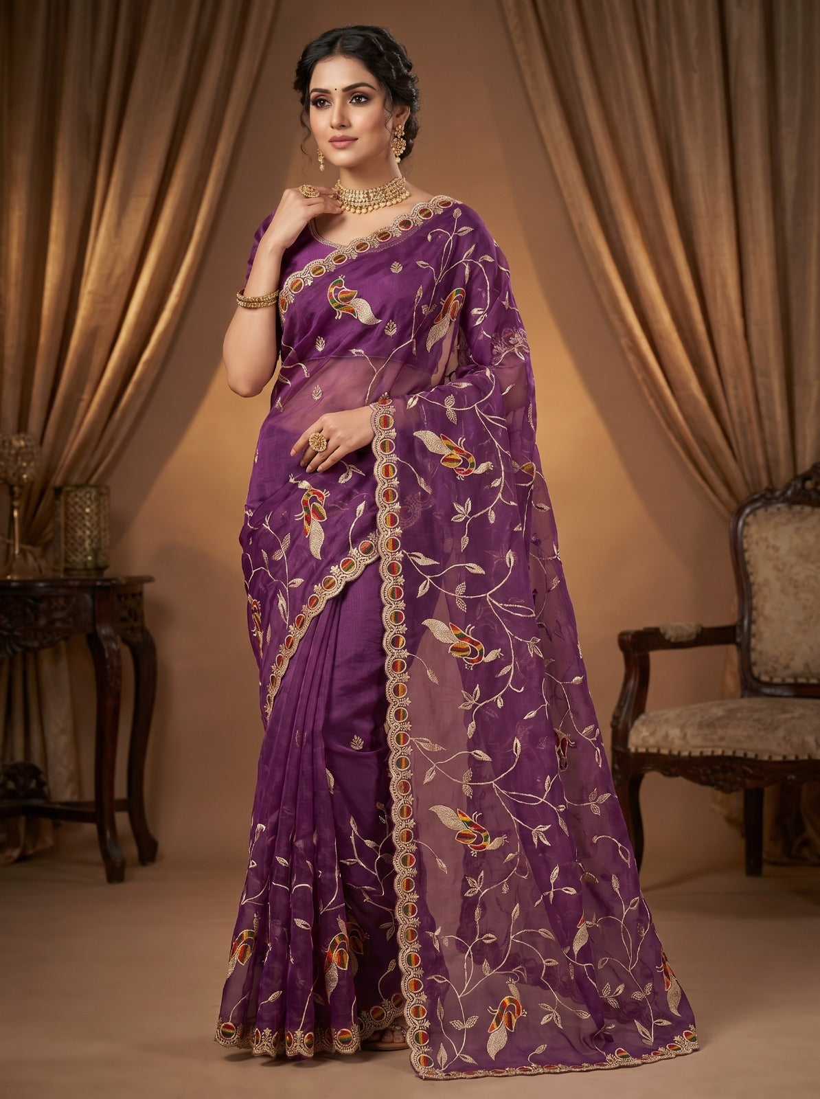 Premium Peacock Embroidered Net Saree | Designer Wedding & Party Wear Saree for Women