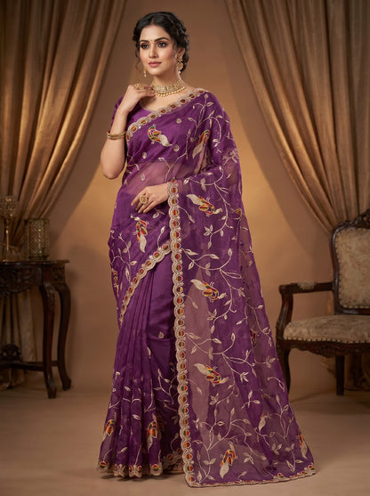 Premium Peacock Embroidered Net Saree | Designer Wedding & Party Wear Saree for Women