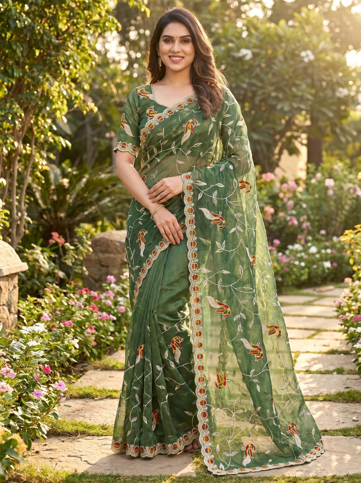 Premium Peacock Embroidered Net Saree | Designer Wedding & Party Wear Saree for Women
