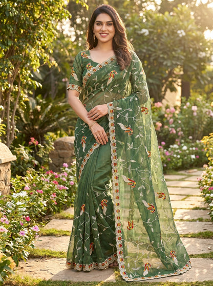 Premium Peacock Embroidered Net Saree | Designer Wedding & Party Wear Saree for Women