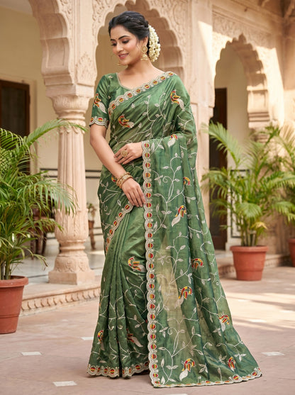 Premium Peacock Embroidered Net Saree | Designer Wedding & Party Wear Saree for Women