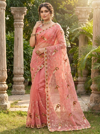 Premium Peacock Embroidered Net Saree | Designer Wedding & Party Wear Saree for Women