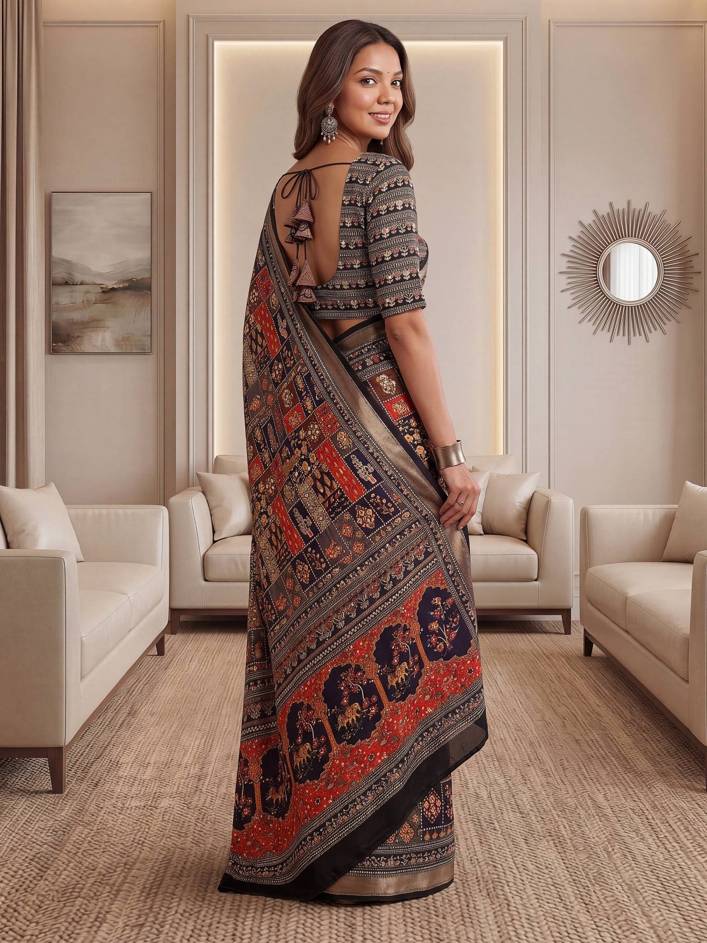 Black Ajrak Print Semi Modal Silk Saree with Heavy Mirror Work and Designer Border
Premium Black Ajrak Semi Modal Silk Saree for Wedding and Festive Wear
Traditional Black Ajrak Saree with Real Mirror Work and Viscose Latkan Pallu
Elegant Black Ajrak Silk Saree for Party Wear and Special Occasions
Designer Black Ajrak Print Saree with Unstitched Blouse Piece
Luxury Semi Modal Silk Black Ajrak Saree with Handcrafted Mirror Work
Women's Black Ajrak Saree with Traditional Print and Rich Pallu Border
Premium Pa