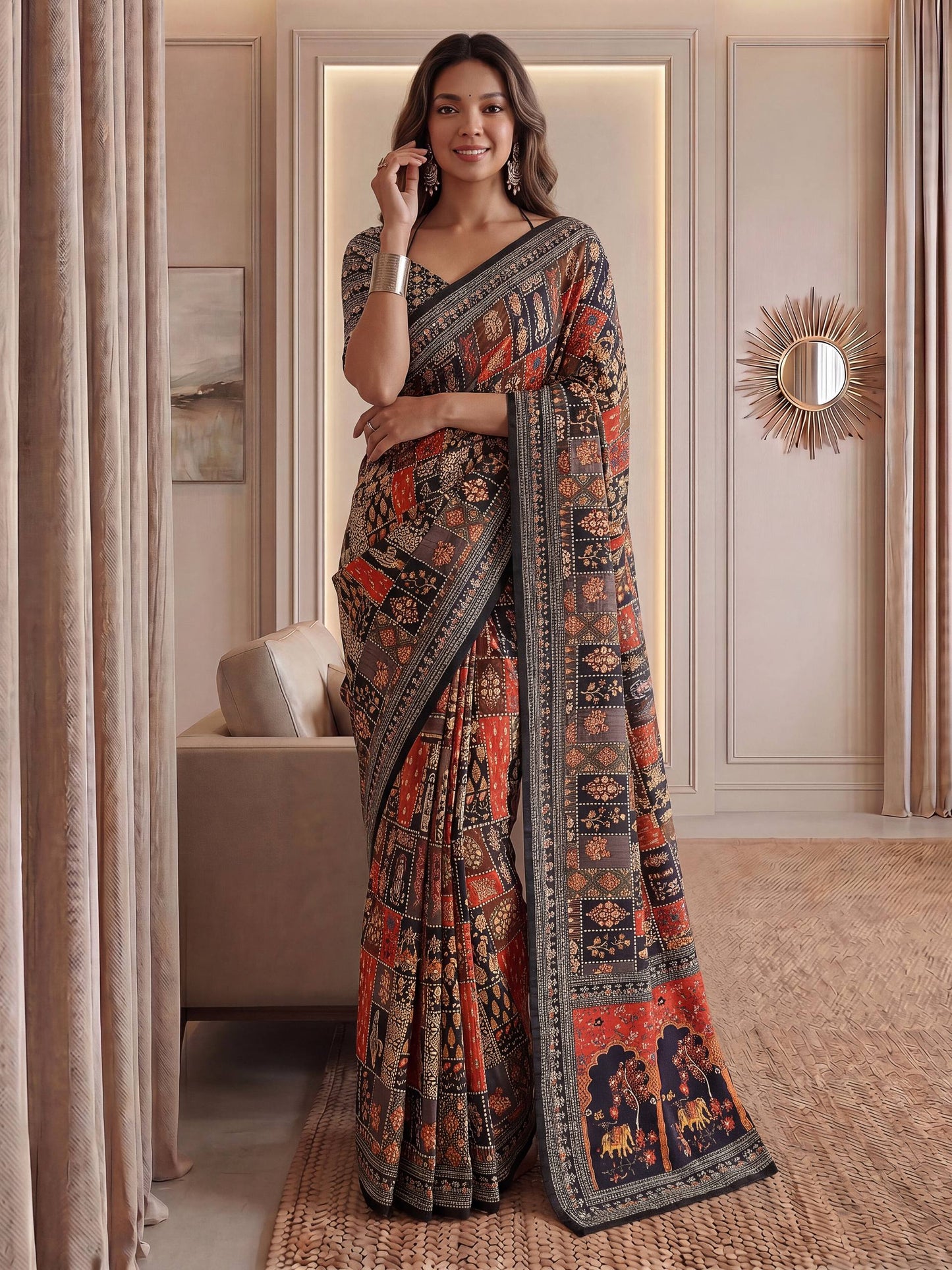Black Ajrak Print Semi Modal Silk Saree with Heavy Mirror Work and Designer Border
Premium Black Ajrak Semi Modal Silk Saree for Wedding and Festive Wear
Traditional Black Ajrak Saree with Real Mirror Work and Viscose Latkan Pallu
Elegant Black Ajrak Silk Saree for Party Wear and Special Occasions
Designer Black Ajrak Print Saree with Unstitched Blouse Piece
Luxury Semi Modal Silk Black Ajrak Saree with Handcrafted Mirror Work
Women's Black Ajrak Saree with Traditional Print and Rich Pallu Border
Premium Pa