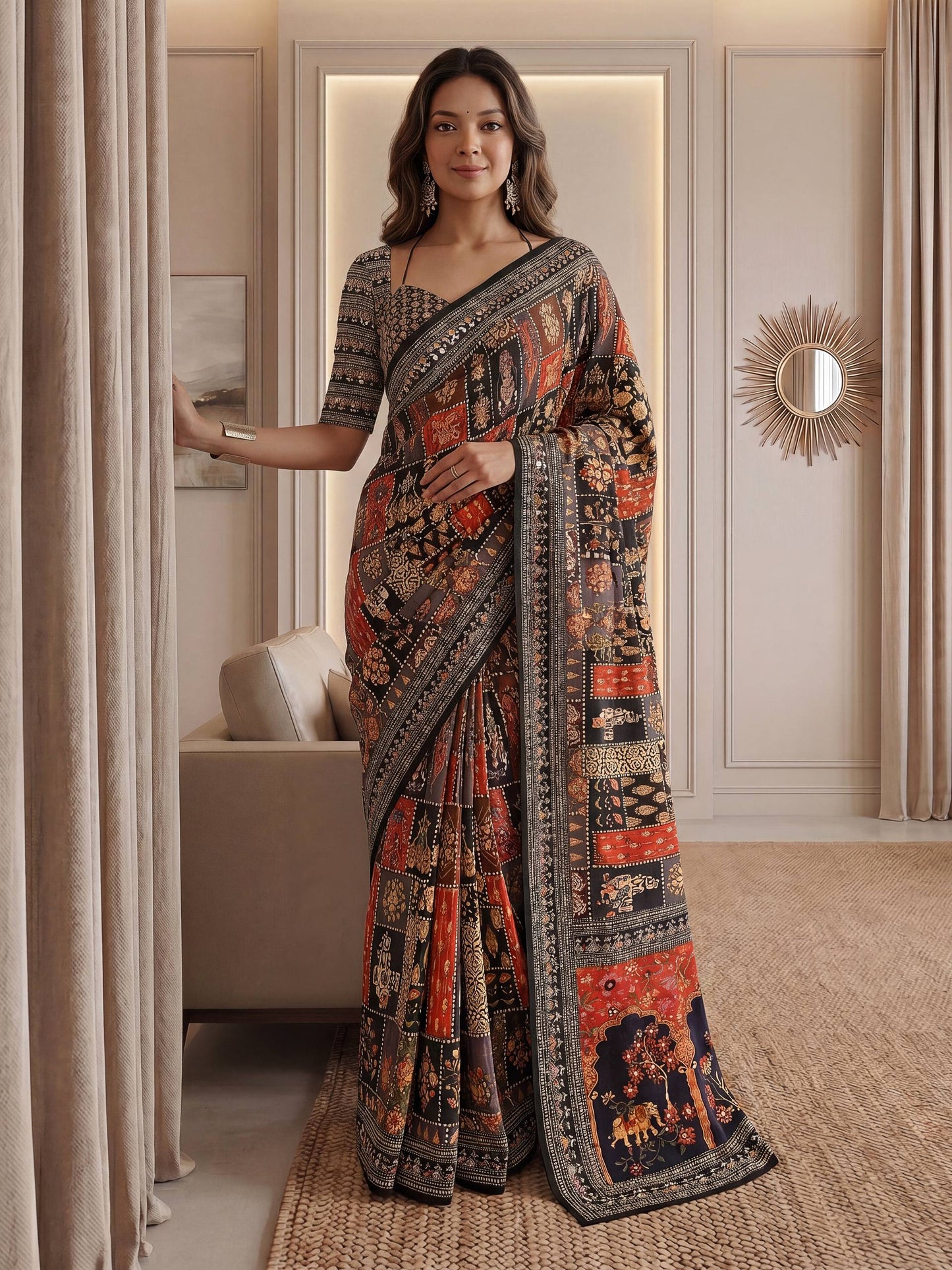 Black Ajrak Print Semi Modal Silk Saree with Heavy Mirror Work and Designer Border
Premium Black Ajrak Semi Modal Silk Saree for Wedding and Festive Wear
Traditional Black Ajrak Saree with Real Mirror Work and Viscose Latkan Pallu
Elegant Black Ajrak Silk Saree for Party Wear and Special Occasions
Designer Black Ajrak Print Saree with Unstitched Blouse Piece
Luxury Semi Modal Silk Black Ajrak Saree with Handcrafted Mirror Work
Women's Black Ajrak Saree with Traditional Print and Rich Pallu Border
Premium Pa
