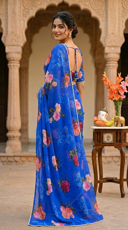 Luxury Floral Print Georgette Saree | Wedding & Festive Wear