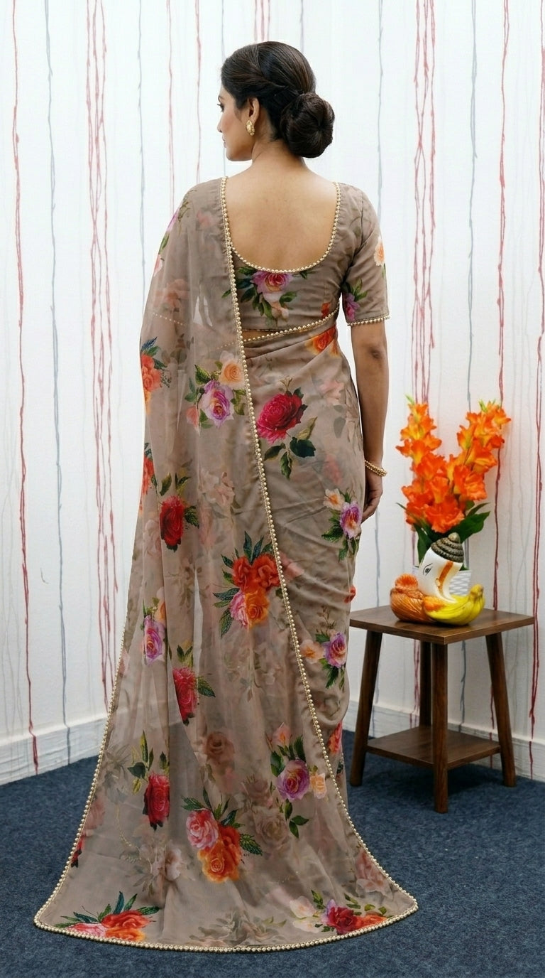 Luxury Floral Print Georgette Saree | Wedding & Festive Wear