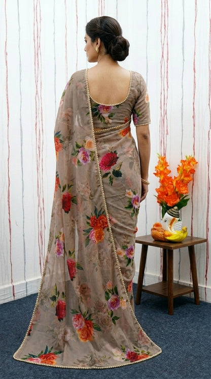Luxury Floral Print Georgette Saree | Wedding & Festive Wear