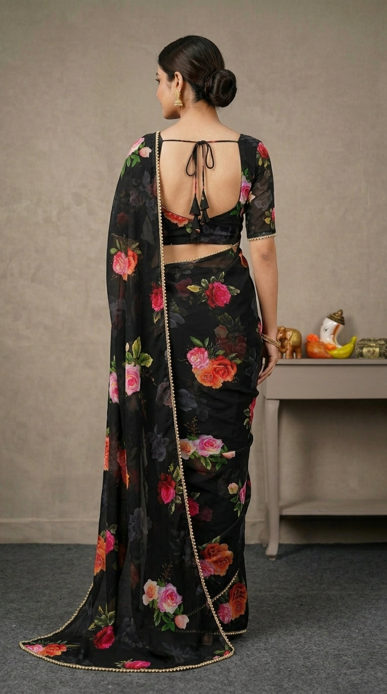 Luxury Floral Print Georgette Saree | Wedding & Festive Wear