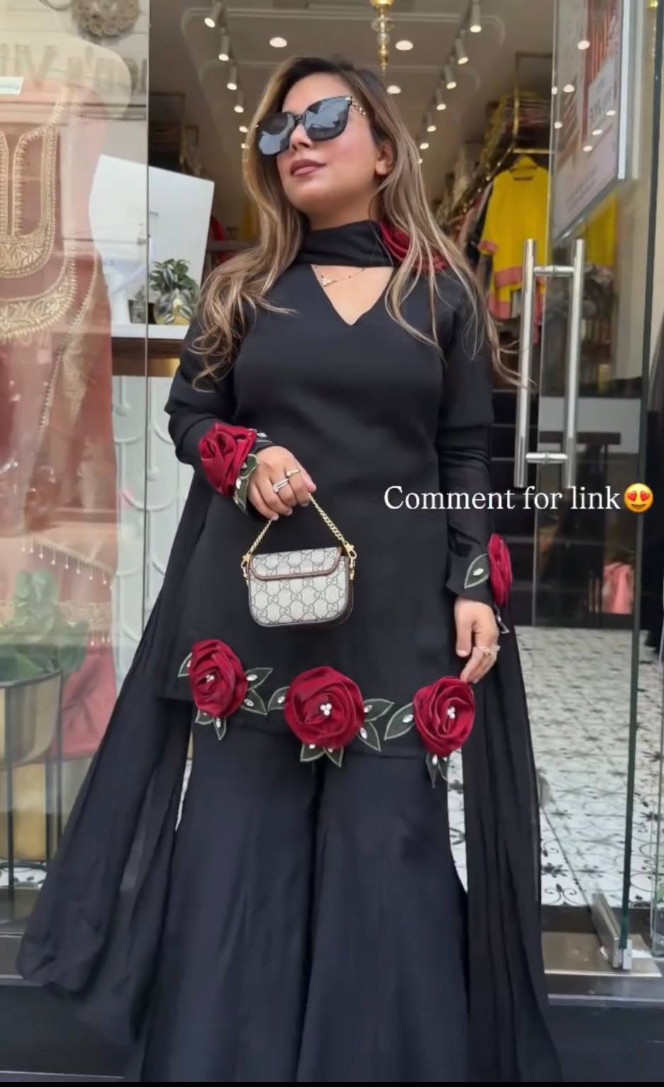 Black designer kurti pant with dupatta and heavy embroidery