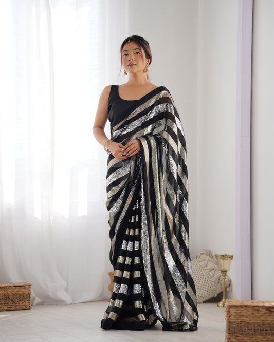 Black heavy georgette designer sequin embroidery saree for party wear