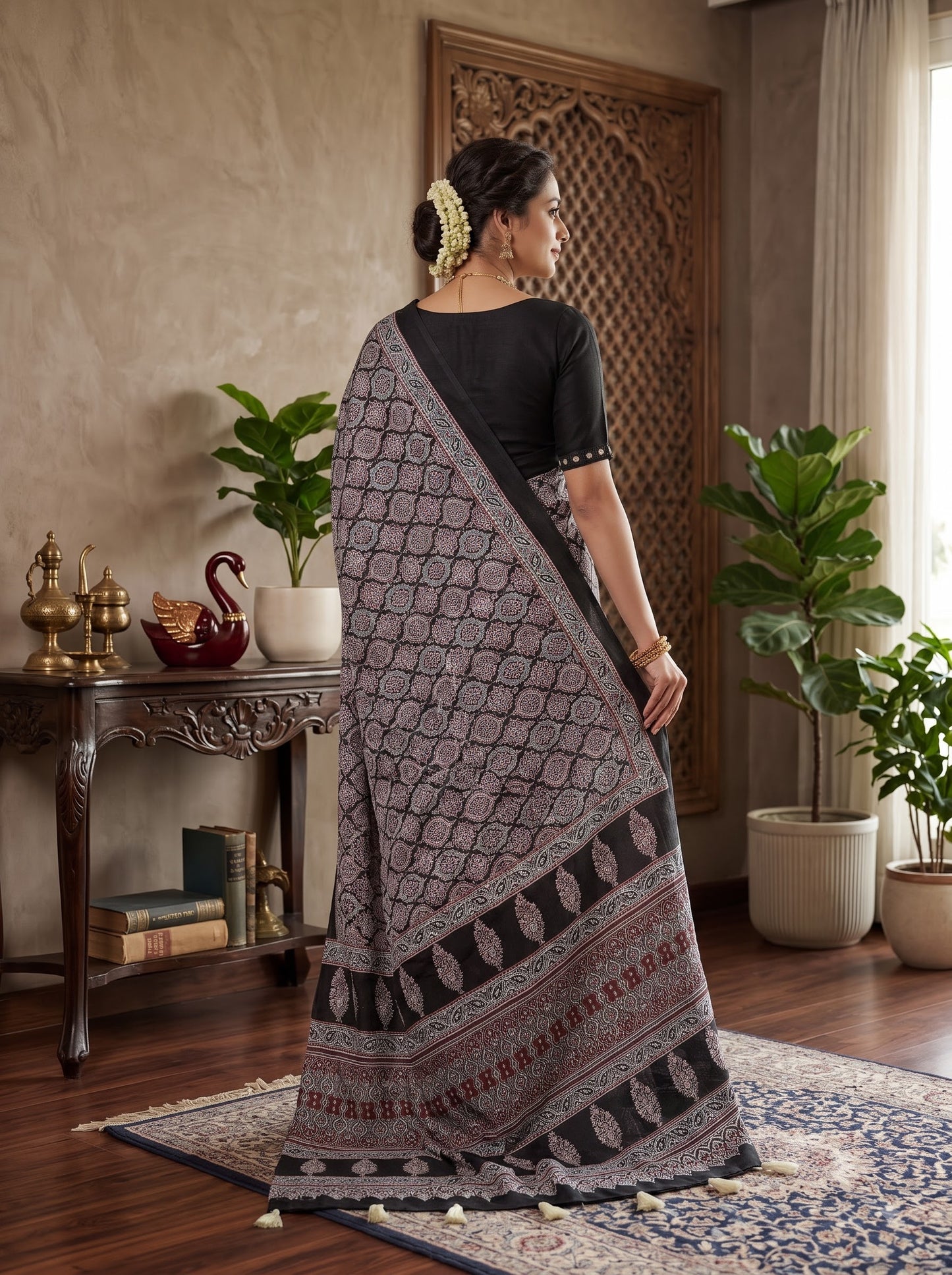 Black Crepe Silk Saree with Real Mirror Work