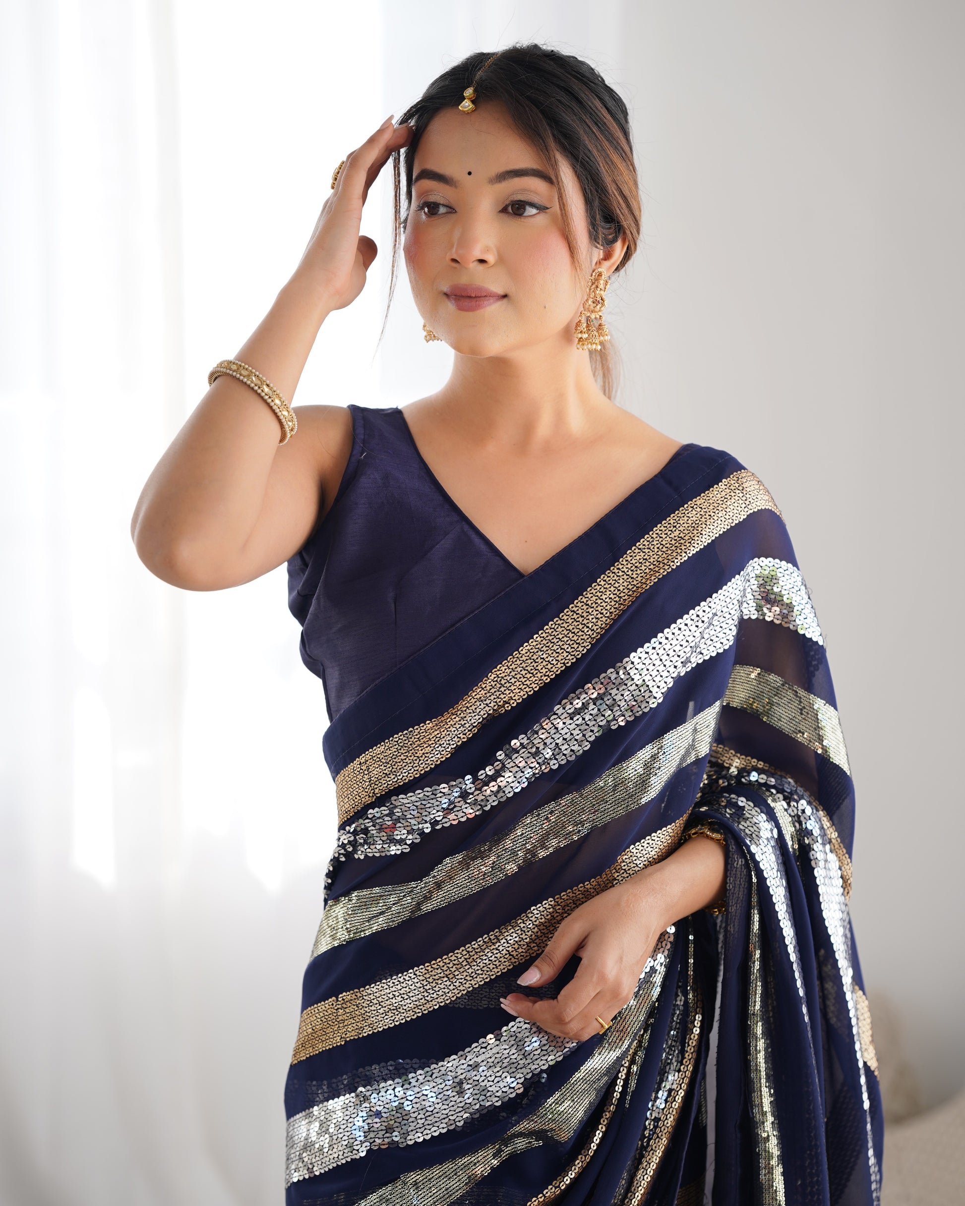 Blue heavy georgette designer sequin embroidery saree for party wear