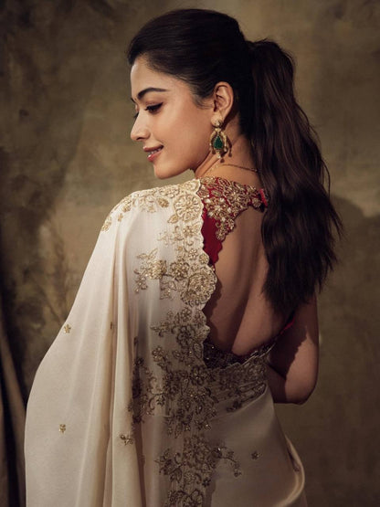 Elegant White Bridal Reception Saree in Soft Rangoli Silk with Sequins Work