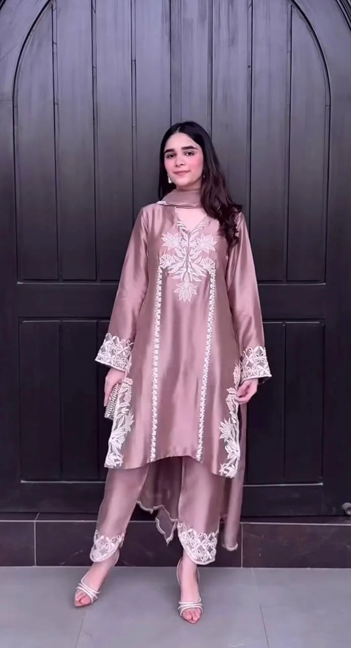 Designer Heavy Natural Crepe Silk Suit with Coding Sequence & Moti Hand Work – Party Wear, Wedding & Festive Collection