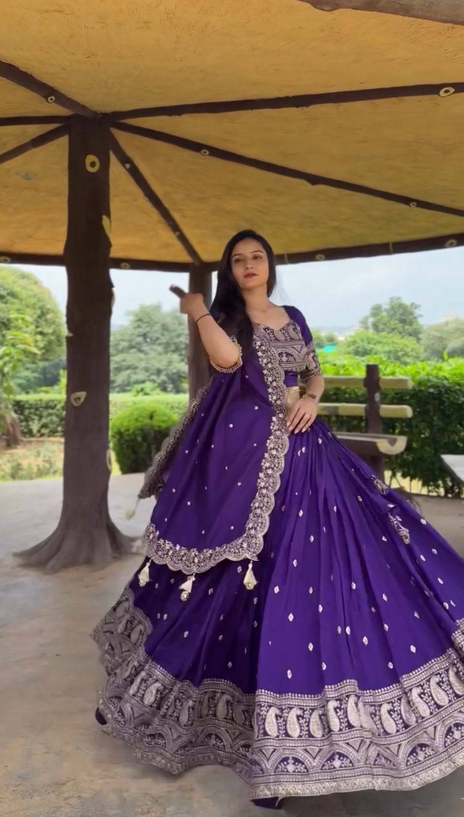 Pure Chinon Lehenga with 3.10 Meter Flair and Embroidered Dupatta