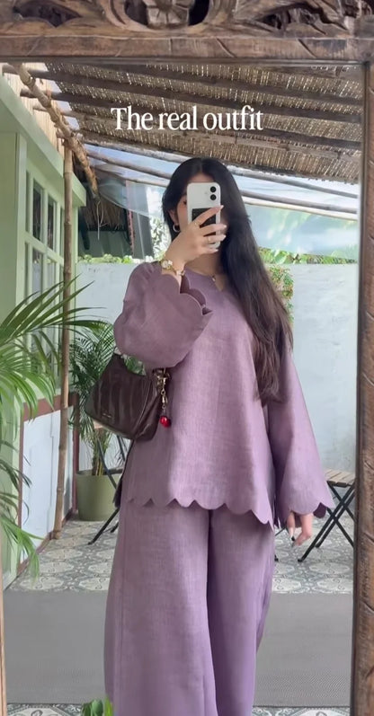 Premium lavender scallop cut co-ord set for women