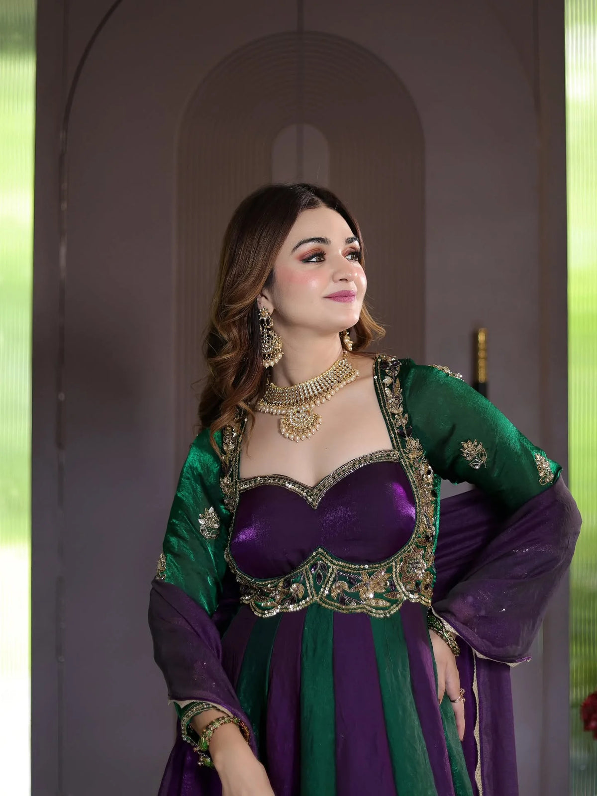 Designer Anarkali suit back view with elegant embroidery detailing