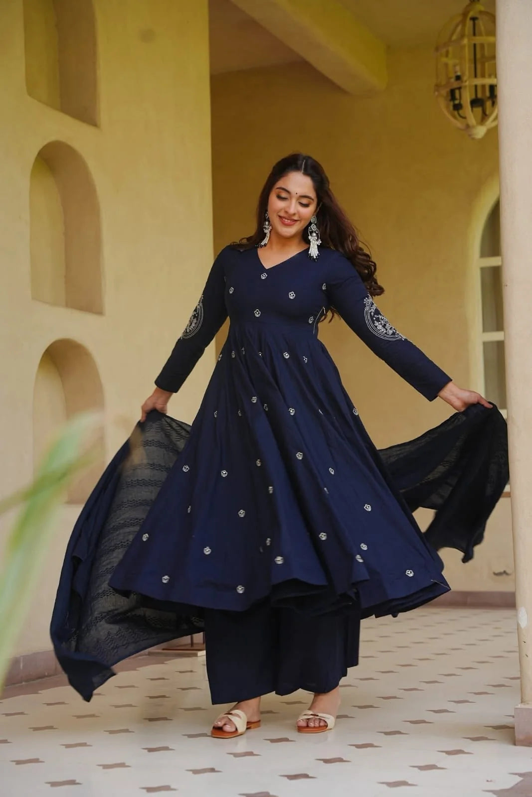 Amrapali Tremd Heavy Embroidered Roman Silk Anarkali Suit with Palazzo and Dupatta