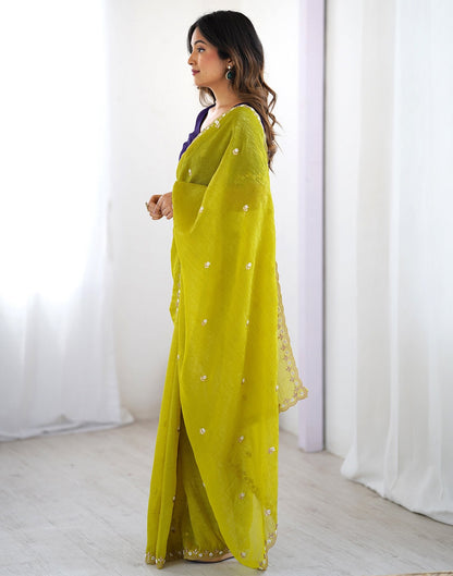 Designer Soft Chinon Crush saree featuring elegant zari embroidery and pearl work