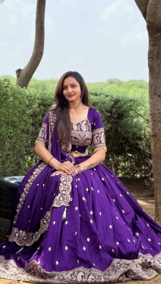 Designer Pure Chinon Lehenga Choli Set with Embroidered Dupatta