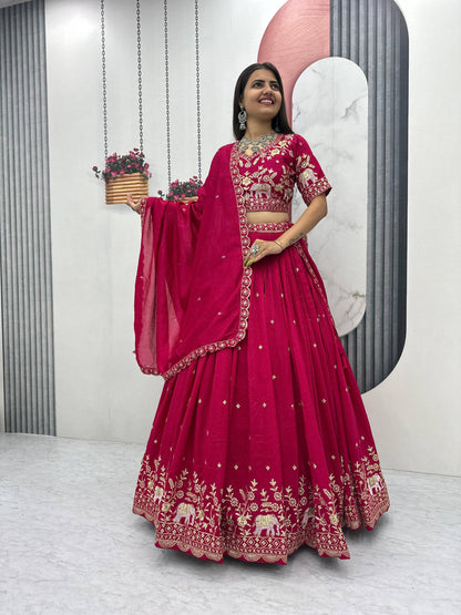 Designer Pink Pure Chinon Wedding Lehenga Choli for Women