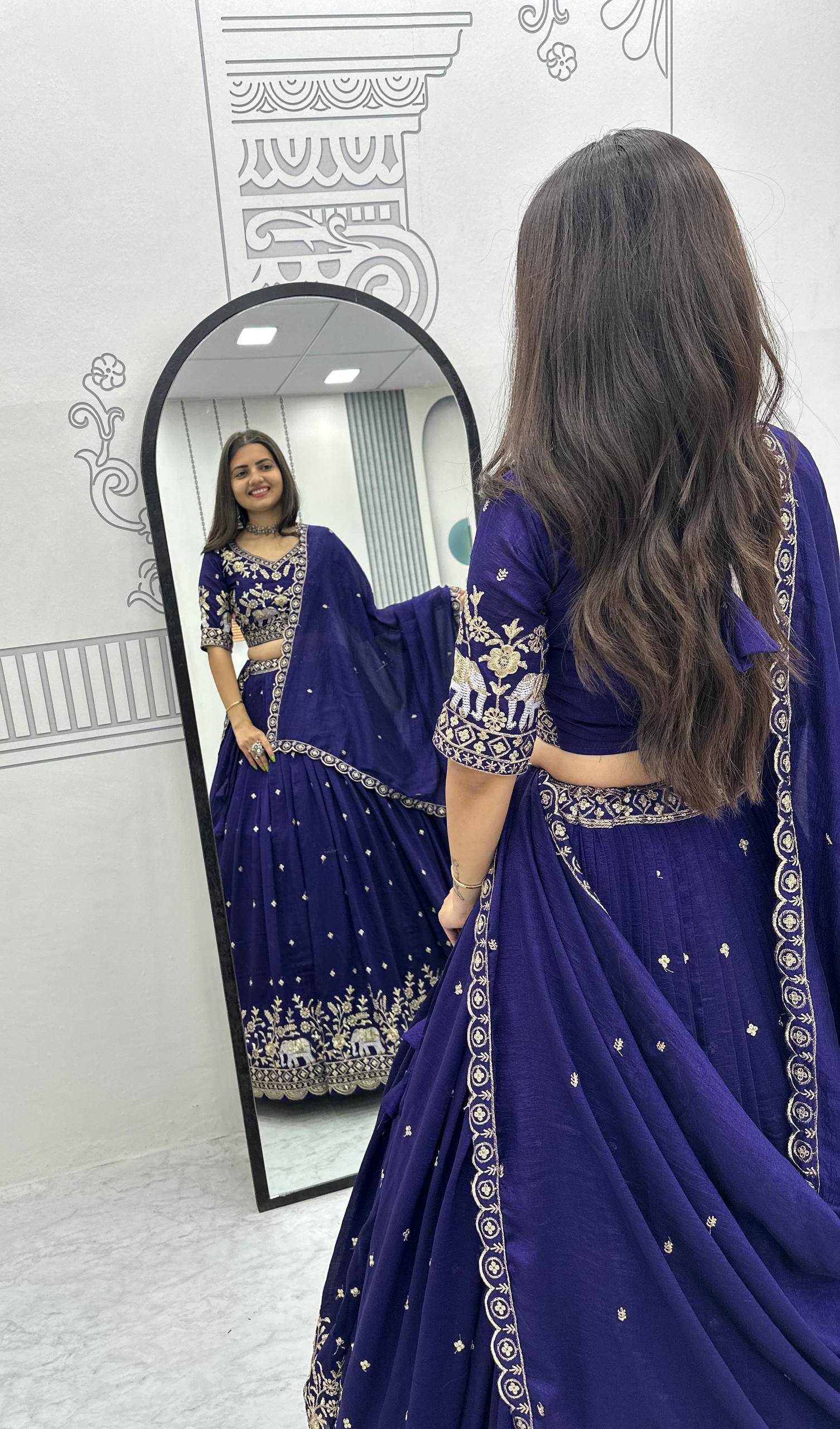 Designer Pure Chinon Wedding Lehenga Choli for Women with Embroidered Border