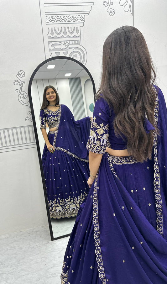 Designer Pure Chinon Wedding Lehenga Choli for Women with Embroidered Border