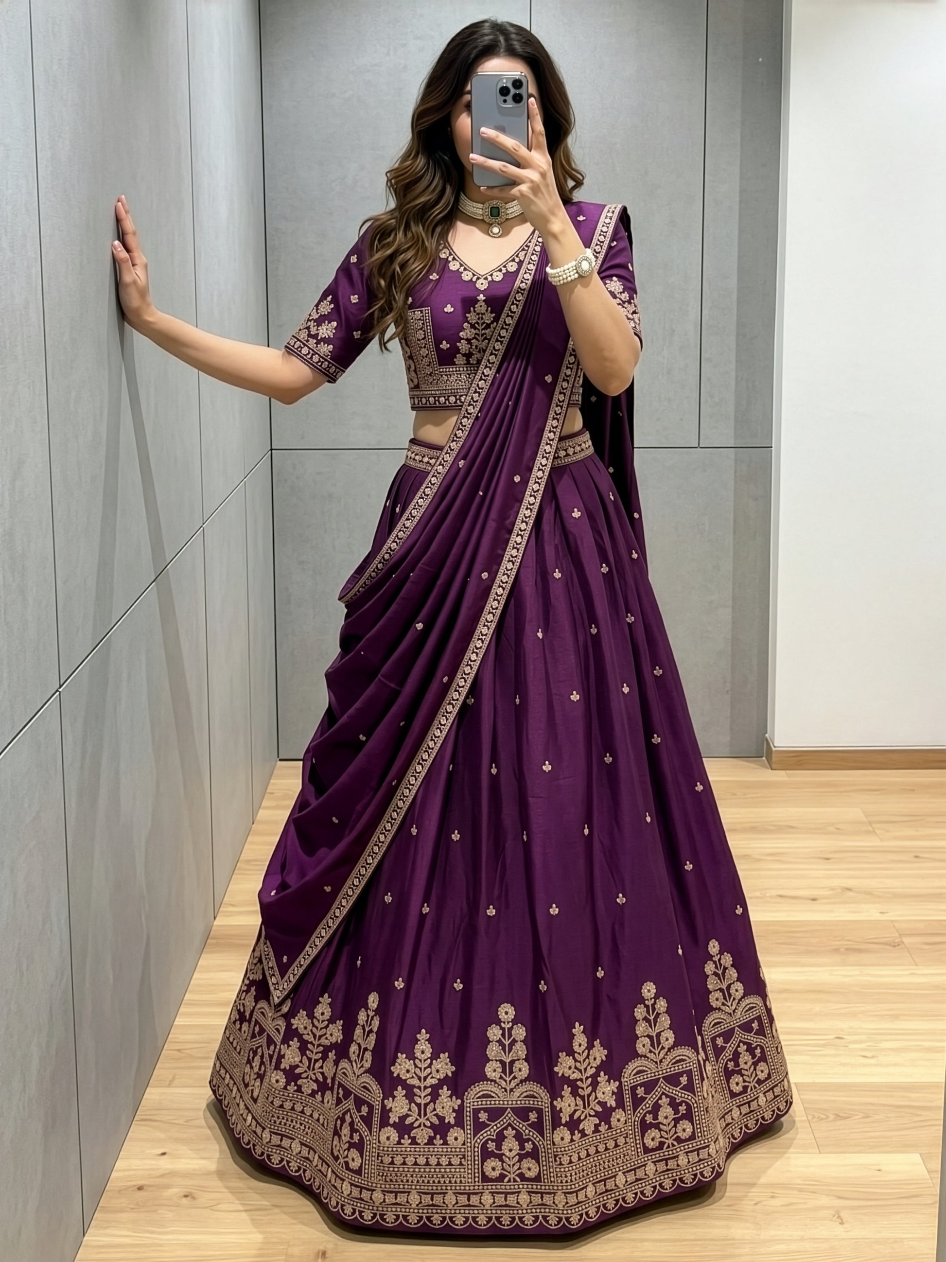 Designer Royal Purple Silk Wedding Lehenga Choli for Women