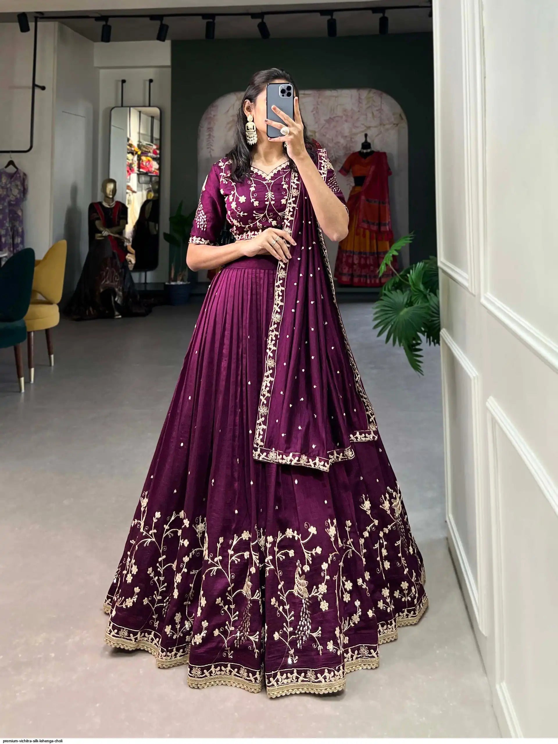 Designer Wine Wedding Lehenga Choli for Women with Intricate Embroidery Work
