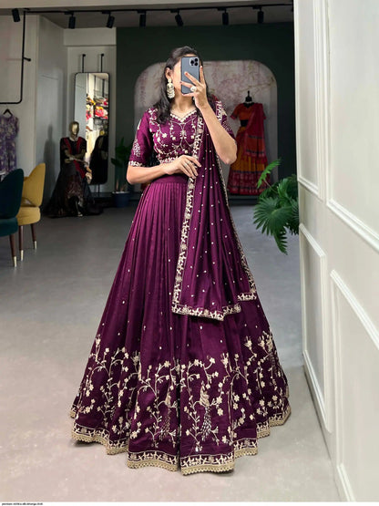Designer Wine Wedding Lehenga Choli for Women with Intricate Embroidery Work
