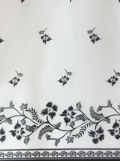 Elegant Black & White Japan Silk Printed Saree for Festive and Party Wear