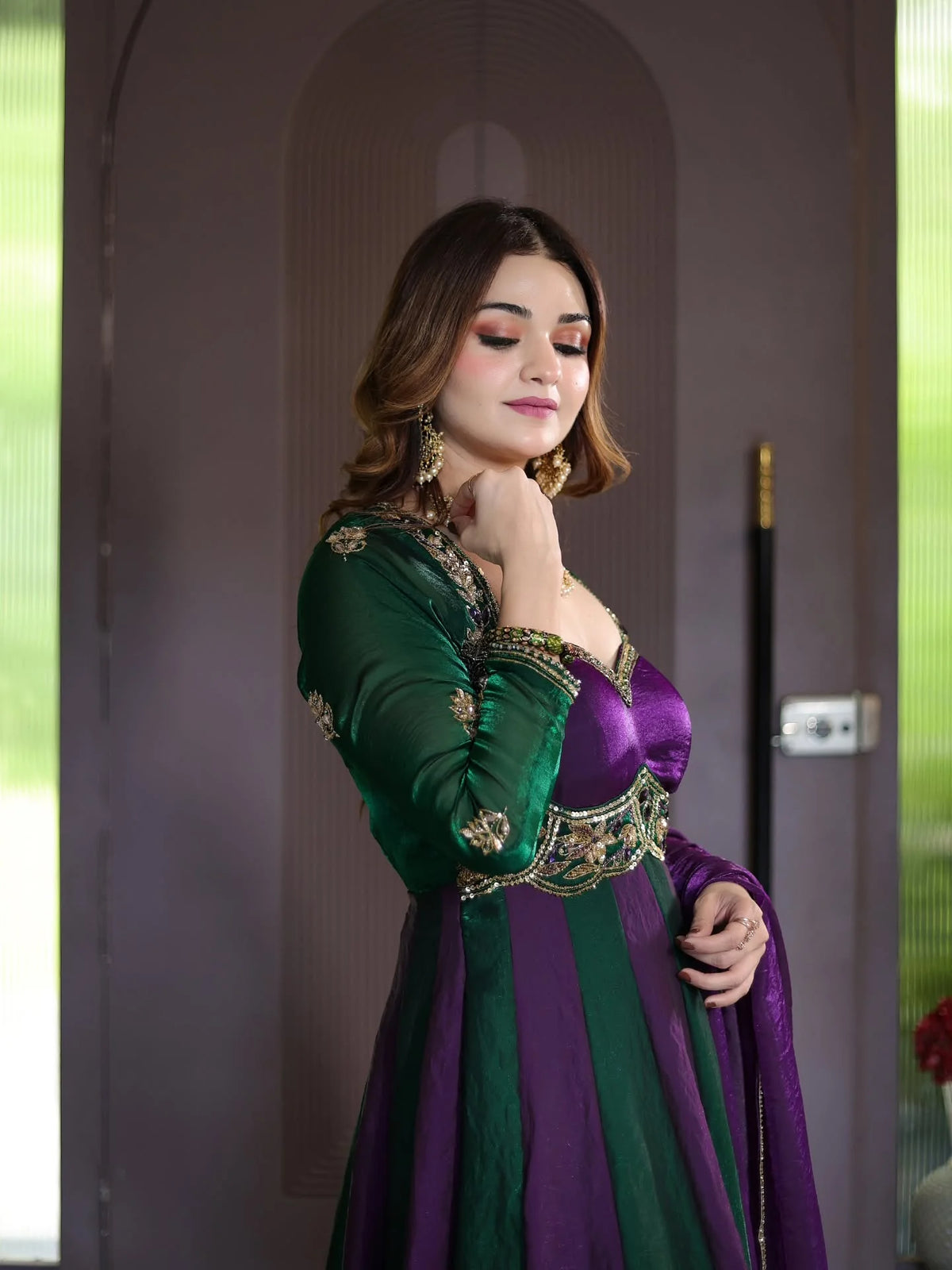Embroidered Anarkali suit full sleeves with detailed sequin work