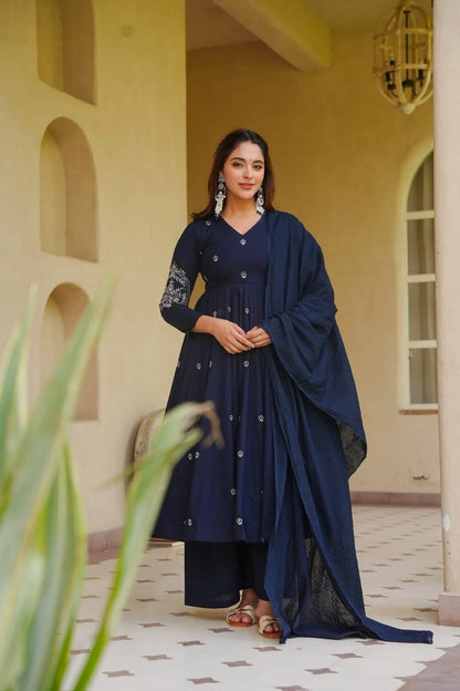 Amrapali Tremd Heavy Embroidered Roman Silk Anarkali Suit with Palazzo and Dupatta