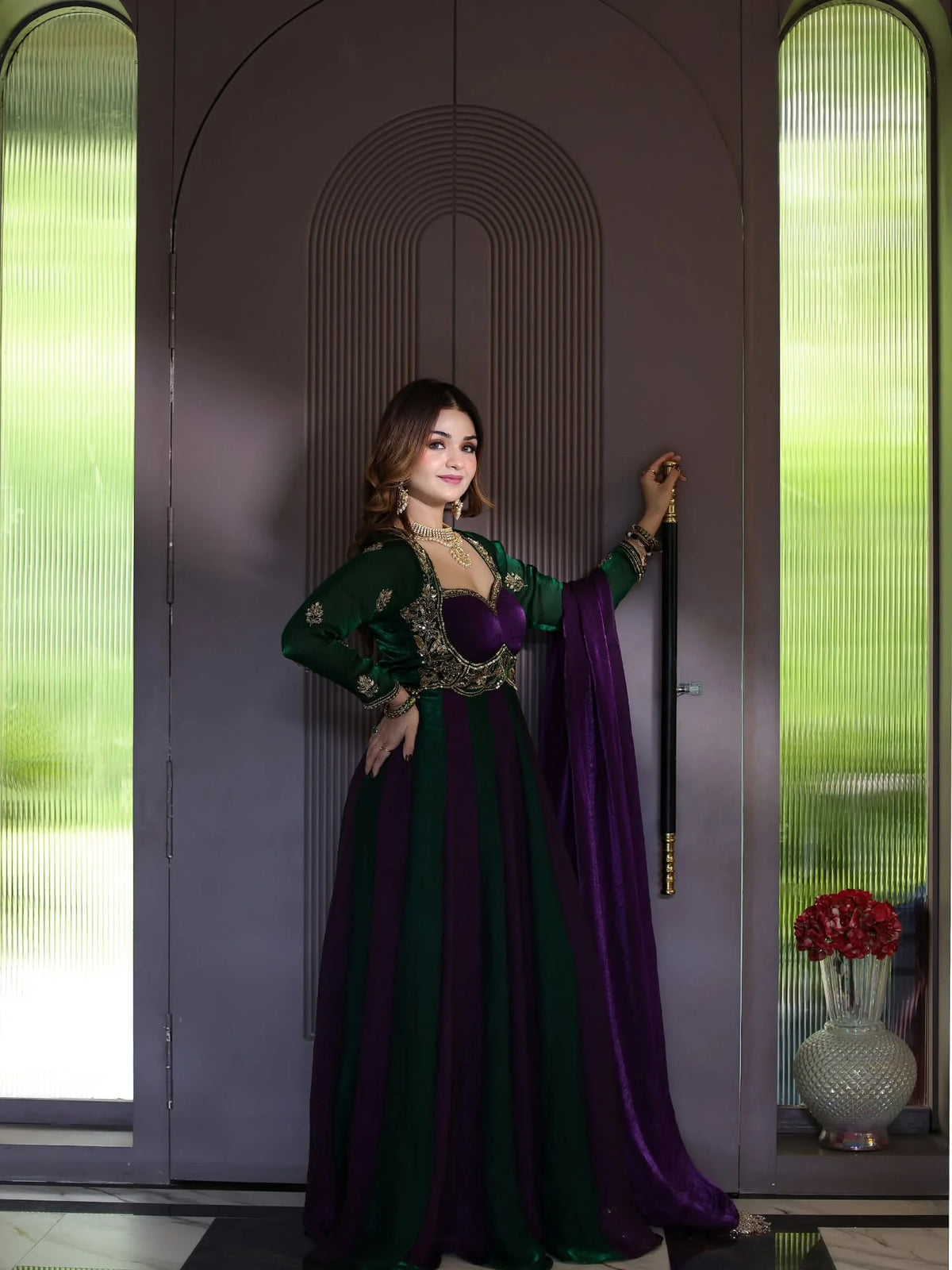 Fendy Silk Anarkali suit sweetheart neckline with sequin embroidery work