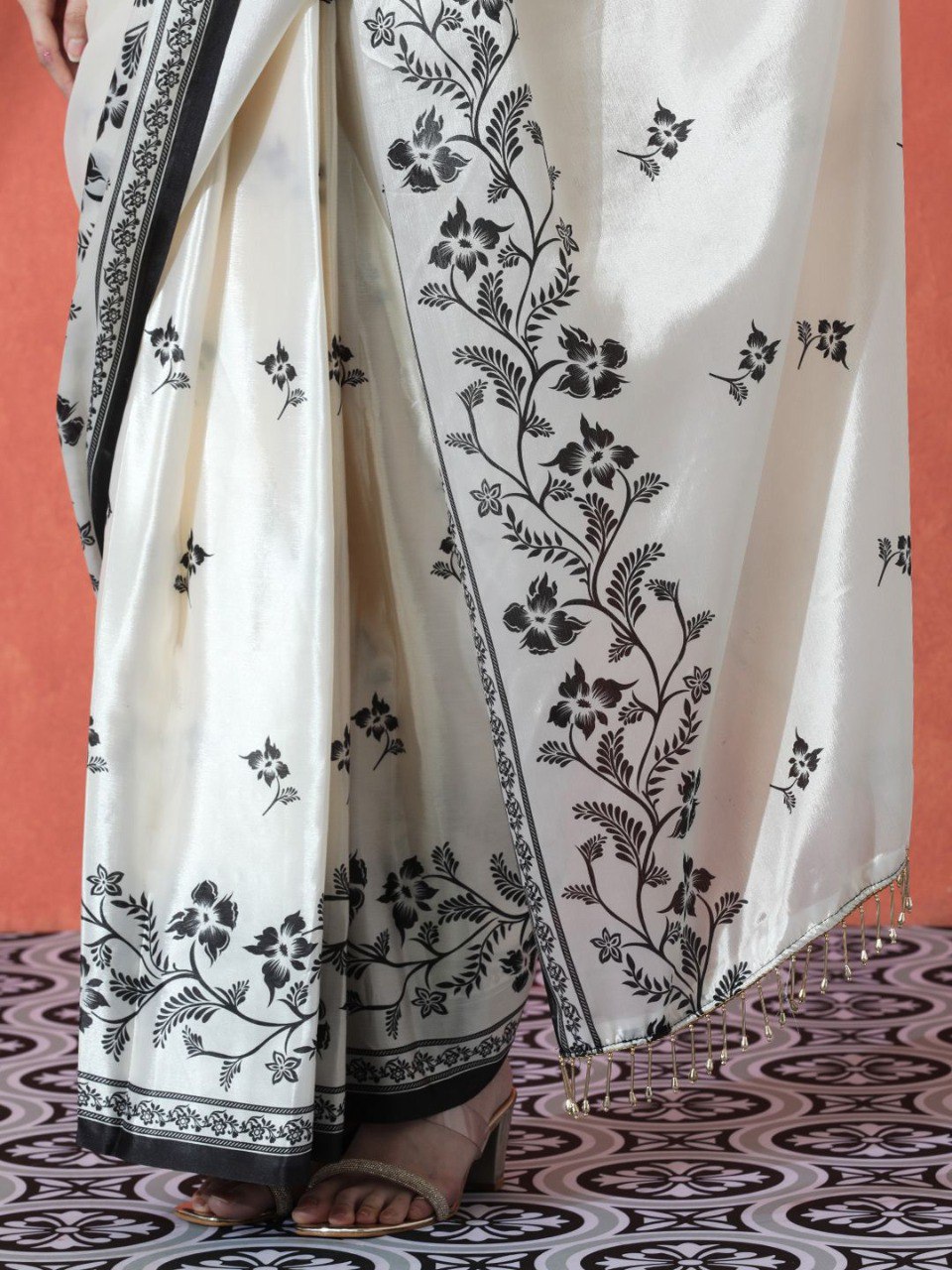 Floral Digital Print Soft Japan Silk Saree with Handmade Zalar