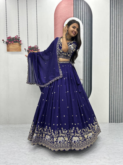 Heavy Embroidery Pure Chinon Lehenga Choli for Wedding and Festive Wear