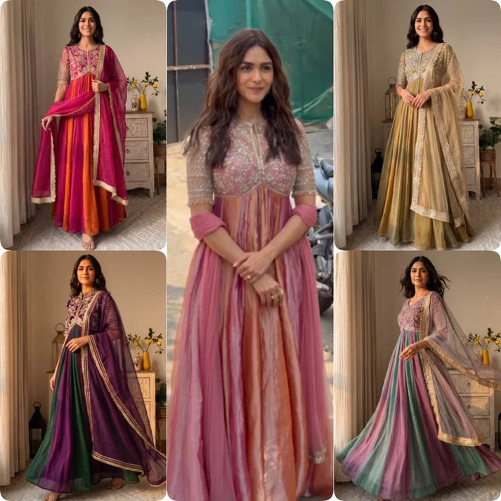 Premium Embroidered Designer Gown with Butterfly Net Dupatta & Bottom | Party Wear & Festive Wedding Outfit
