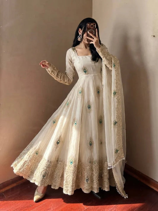 Exclusive Designer Fendy Silk Gown with Heavy Sequence Embroidery – Wedding, Festive & Party Wea